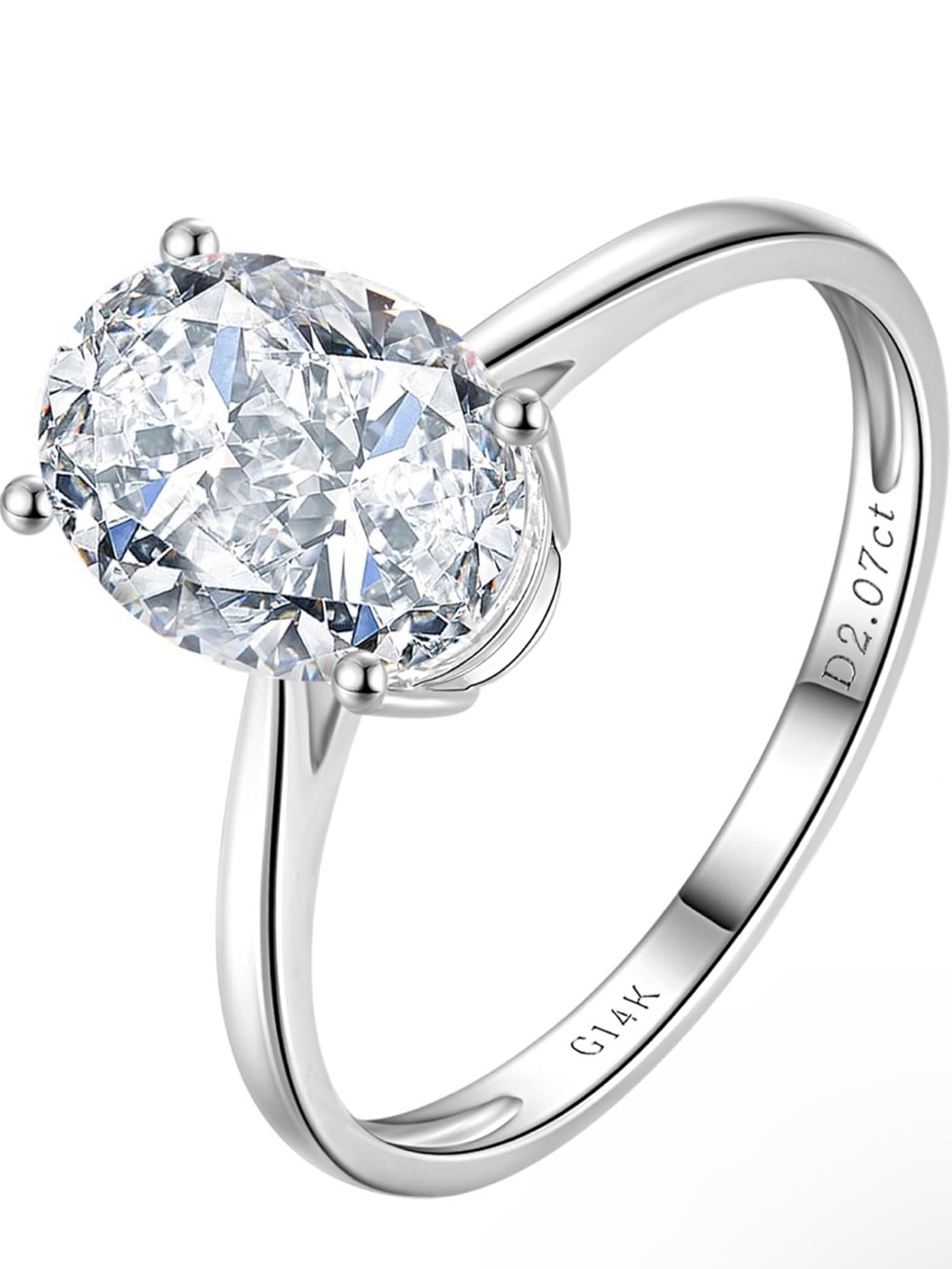 14K White Gold Oval Diamond Solitaire Ring - White